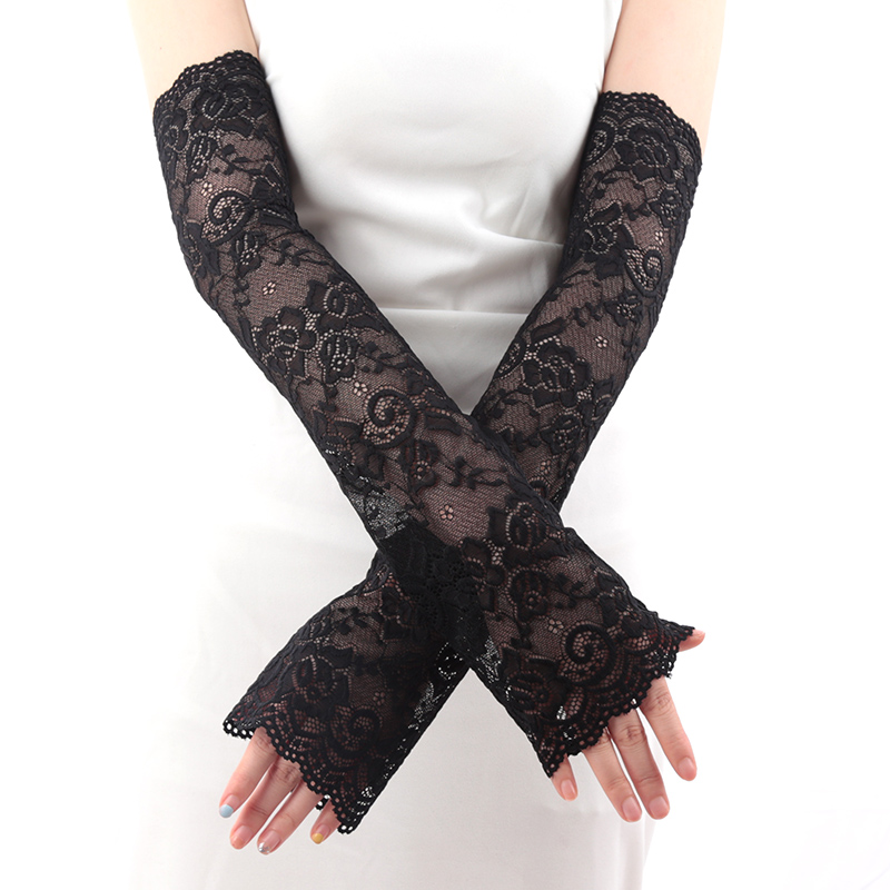 Fingerless Glove Knit - Women Long Lace Gloves Fishnet Mesh