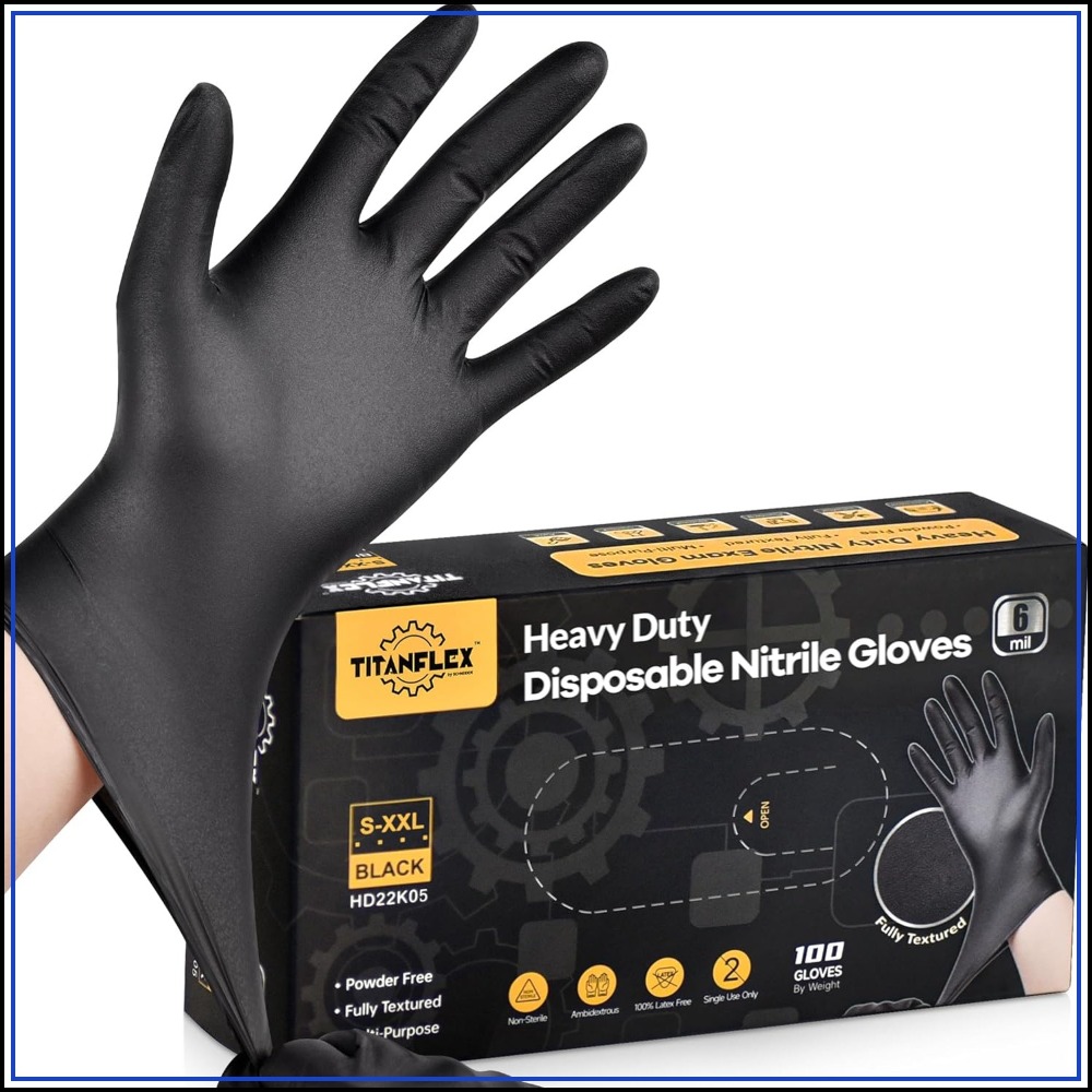 Nitrile Mechanic Glove - Heavy Duty Black Nitrile Gloves, 6
