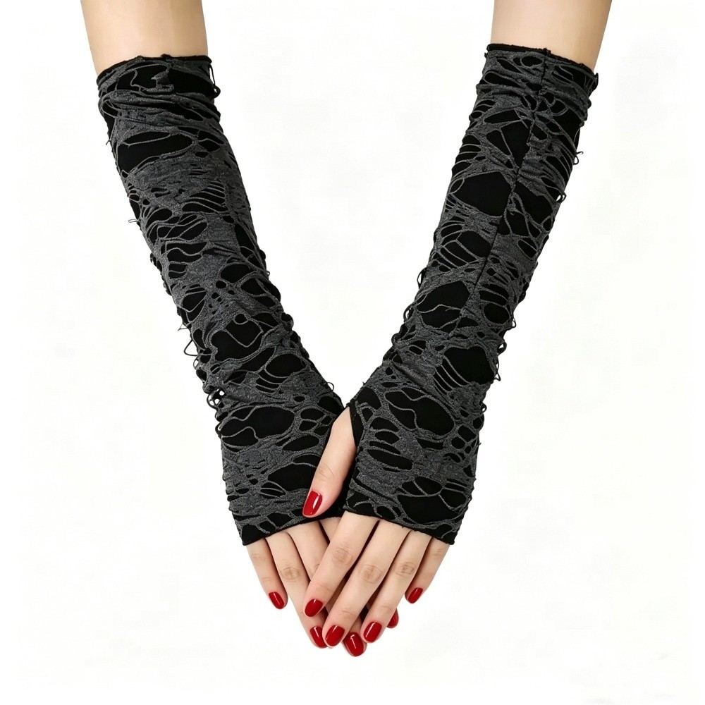 Vintage Long Punk Gloves Dark  - Fingerless Glove Knit 评论和价格