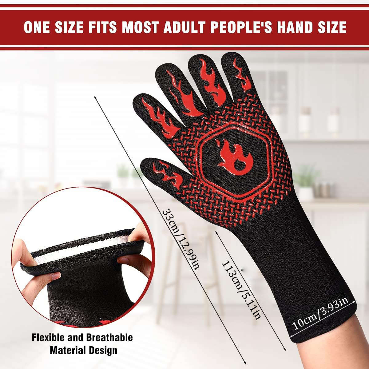 BBQ Grill Gloves High Temp Res - Oven Mitt Silicone 评论和价格
