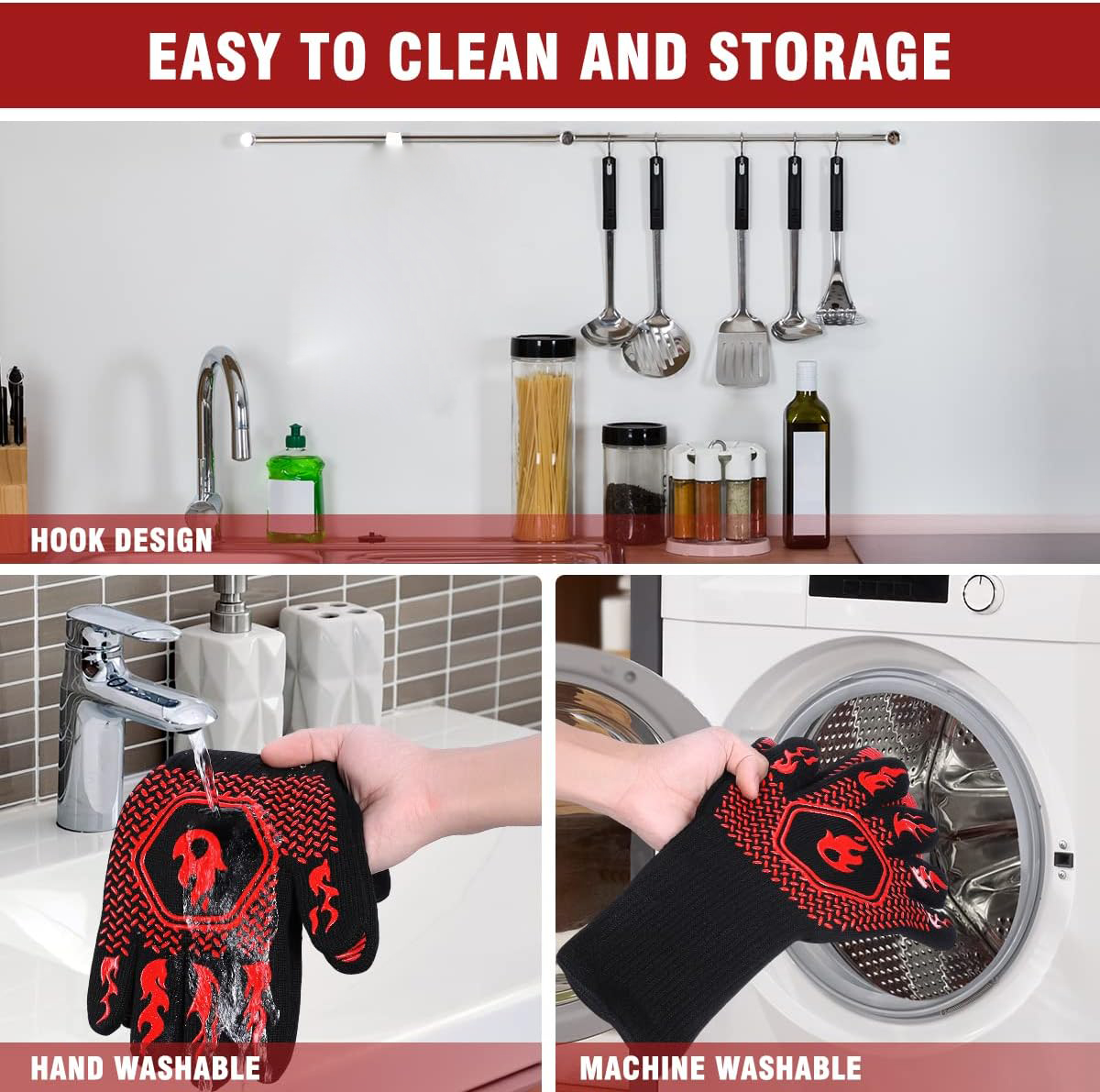 BBQ Grill Gloves High Temp Res - Oven Mitt Silicone 评论和价格