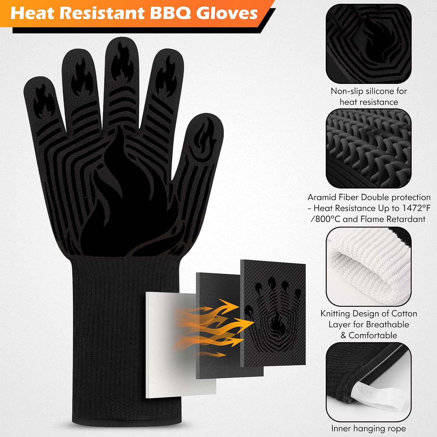 1472°F Heat Resistant BBQ Glov - Oven Mitt Silicone 评论和价格