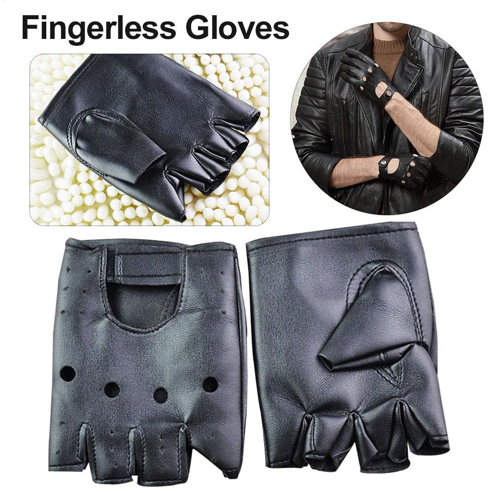 Punk Fingerless Gloves PU Leat - Workout Glove Gym 评论和价格
