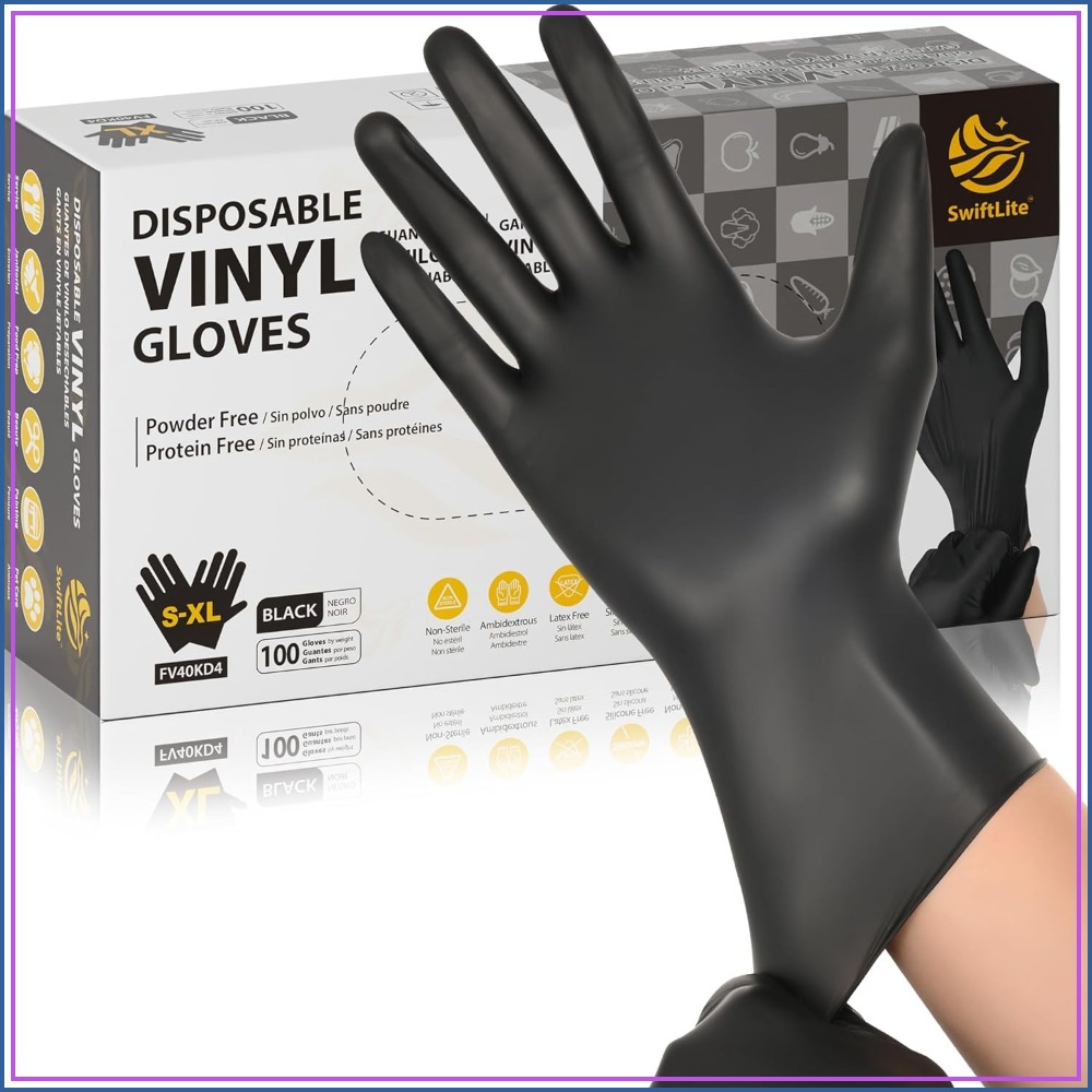 Black Vinyl Gloves, Food Grade - Rubber Glove Cleaning 评论和价格