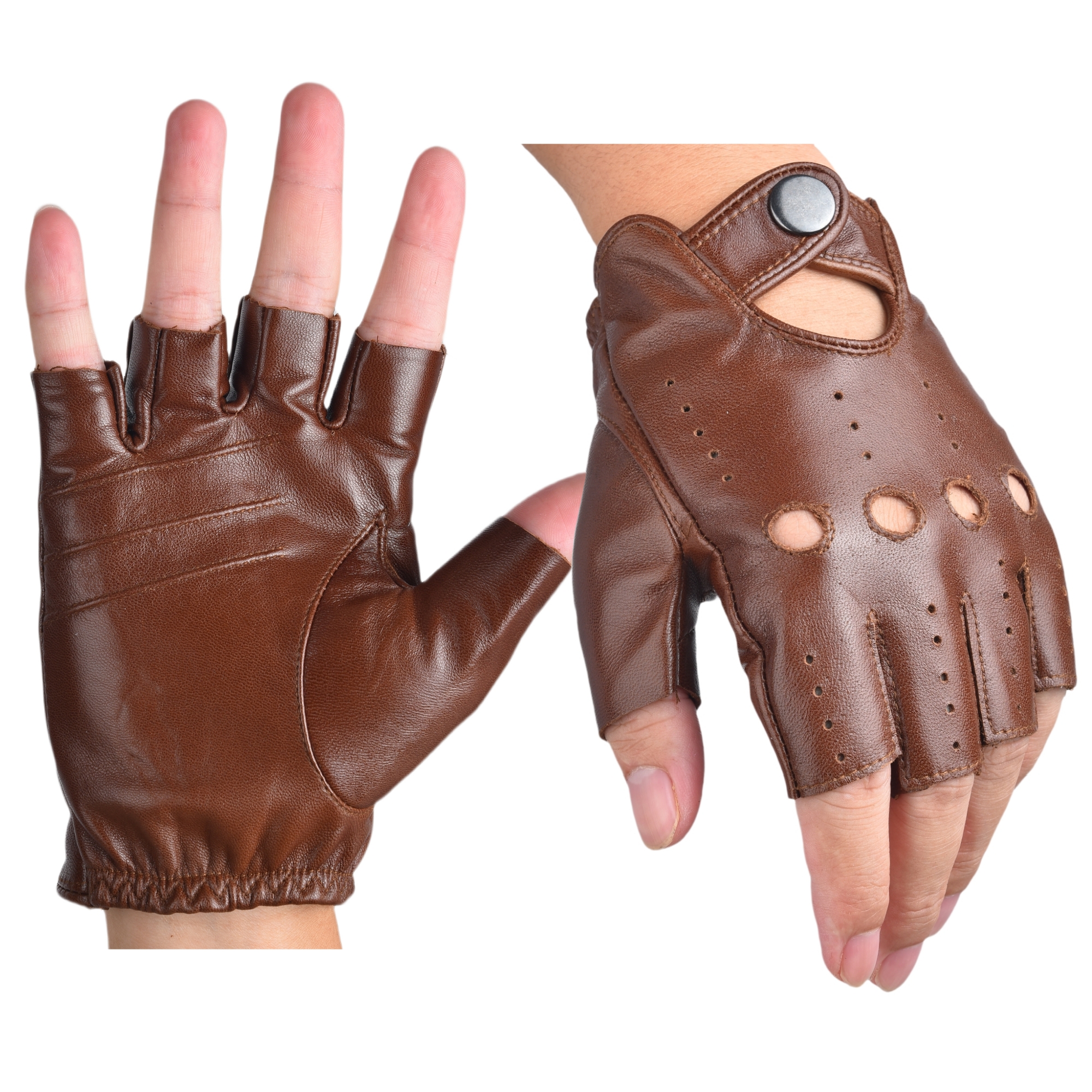 Mens Fingerless Half Finger Le - Leather Driving Glove 评论和价格