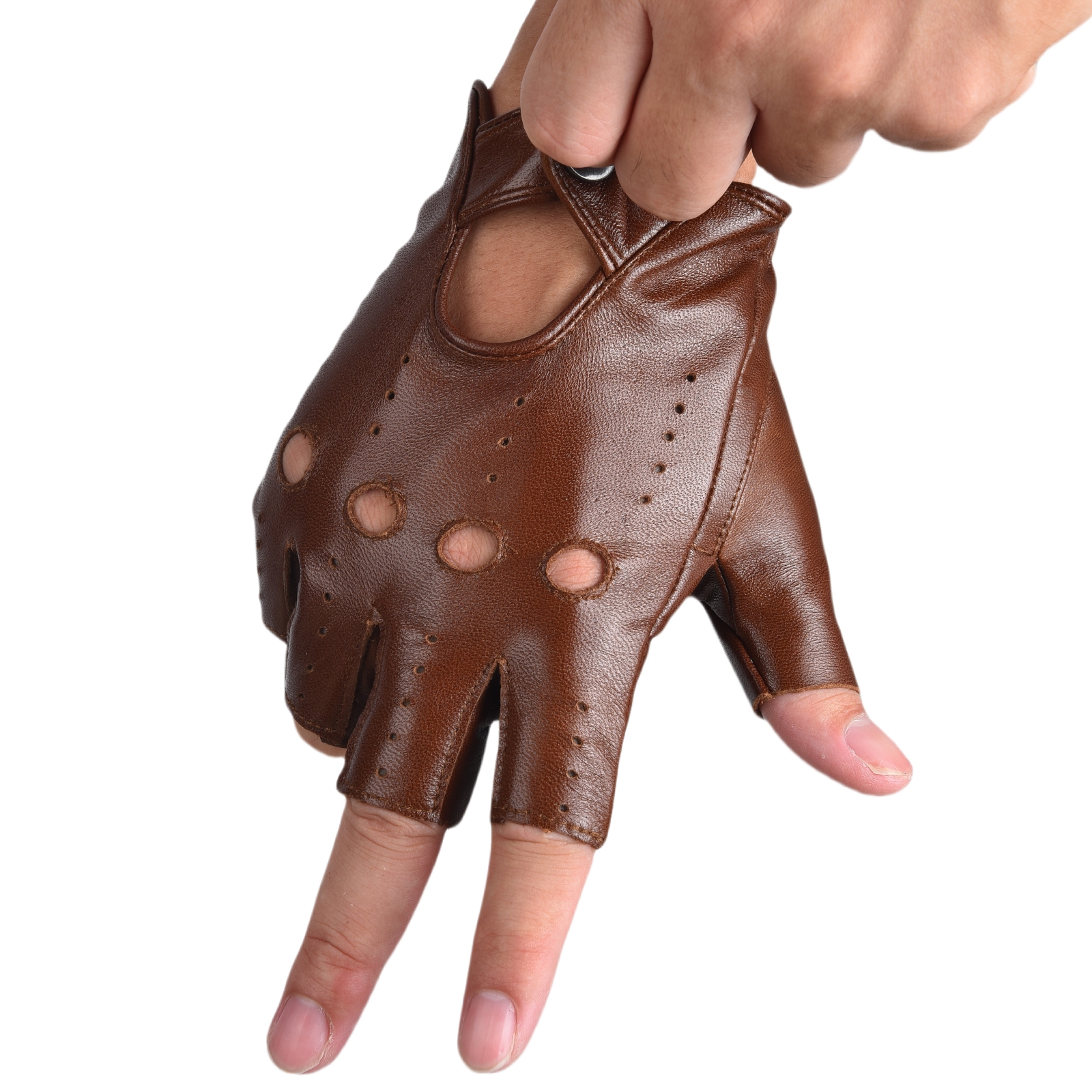 Mens Fingerless Half Finger Le - Leather Driving Glove 评论和价格