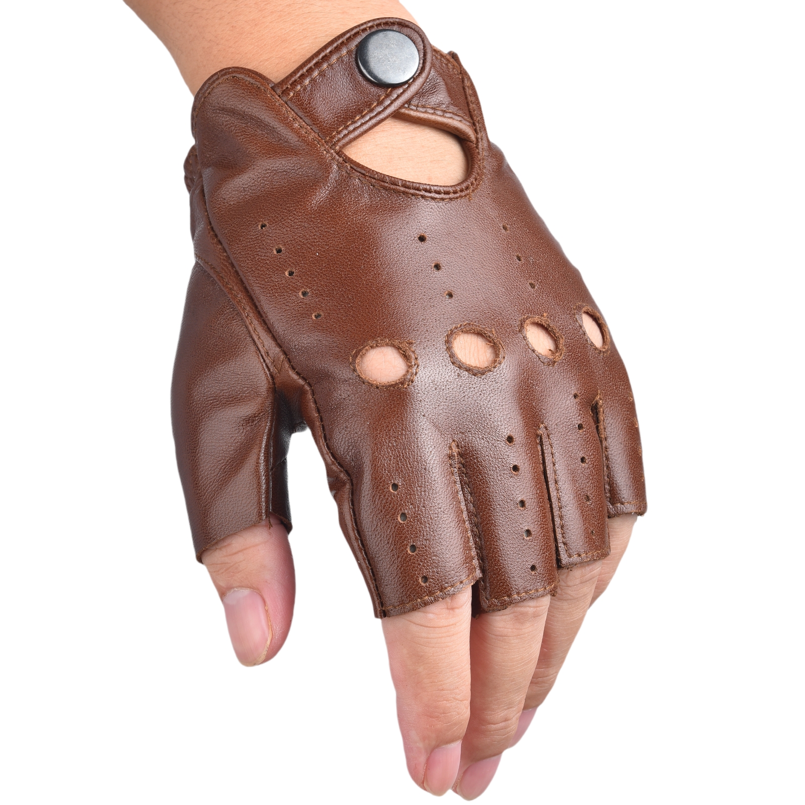 Mens Fingerless Half Finger Le - Leather Driving Glove 评论和价格