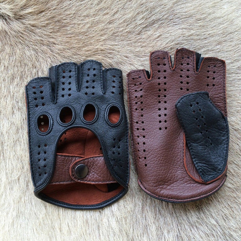 Retro Half Finger Goat Leather - Leather Driving Glove 评论和价格