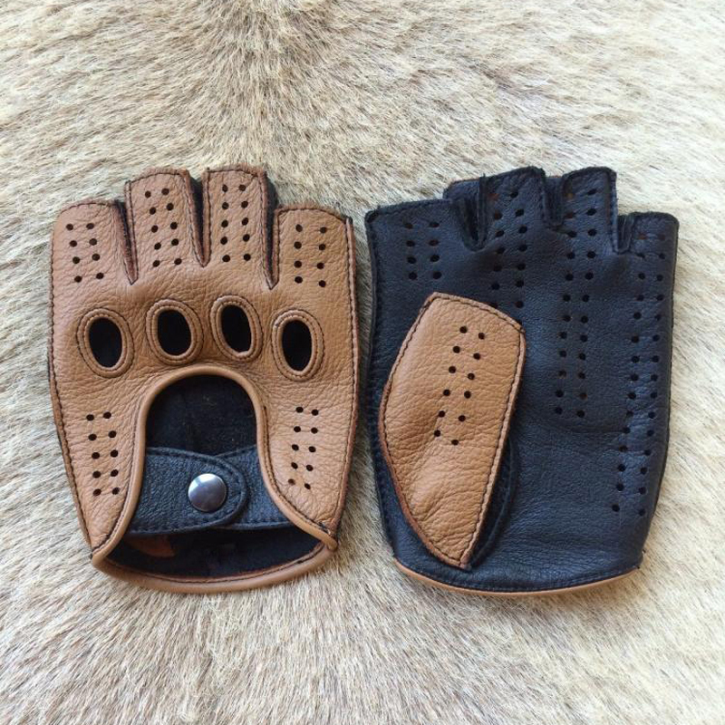 Retro Half Finger Goat Leather - Leather Driving Glove 评论和价格