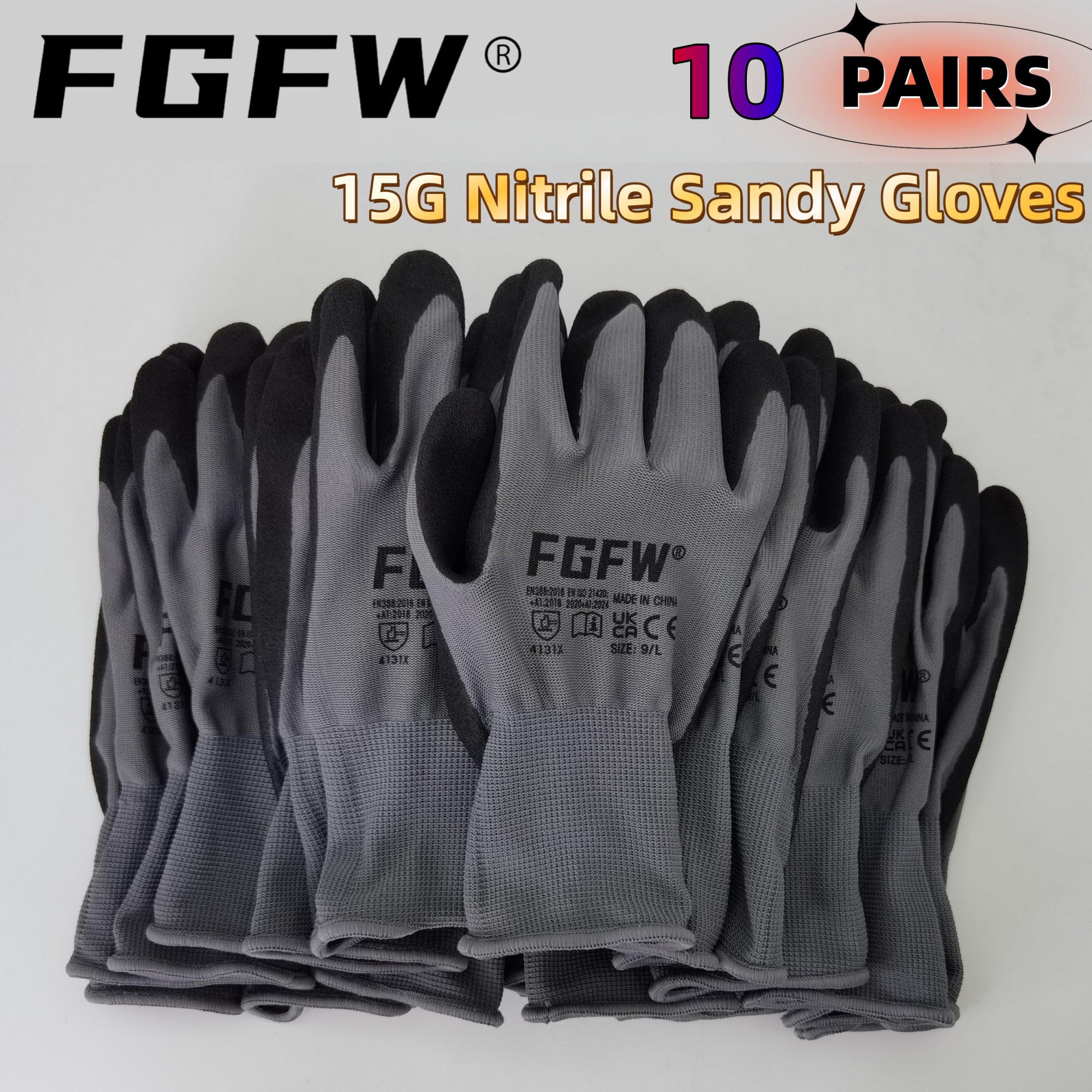 FGFW 10 Pairs Gray Nitrile San - Nitrile Mechanic Glove 评论和价格