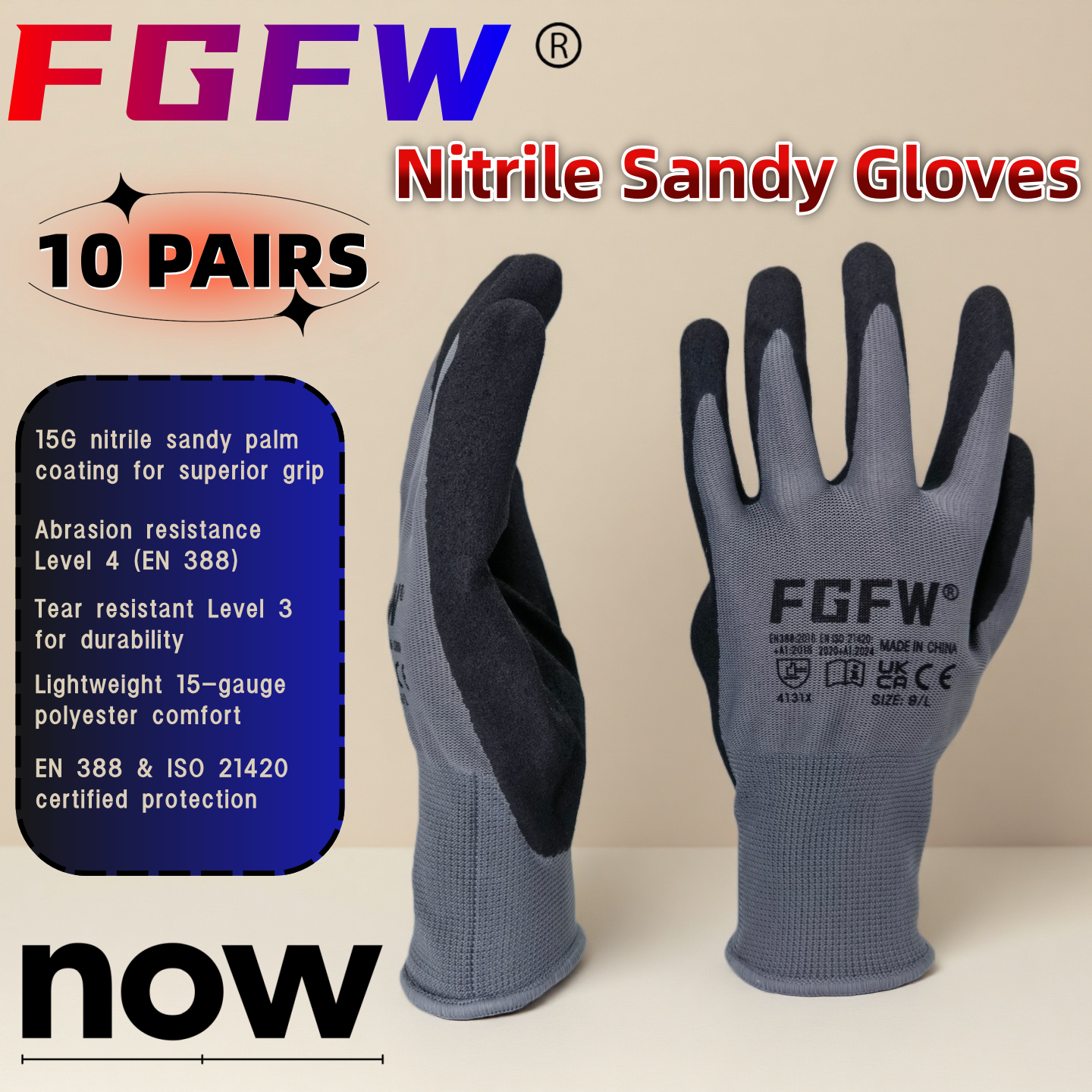 FGFW 10 Pairs Gray Nitrile San - Nitrile Mechanic Glove 评论和价格