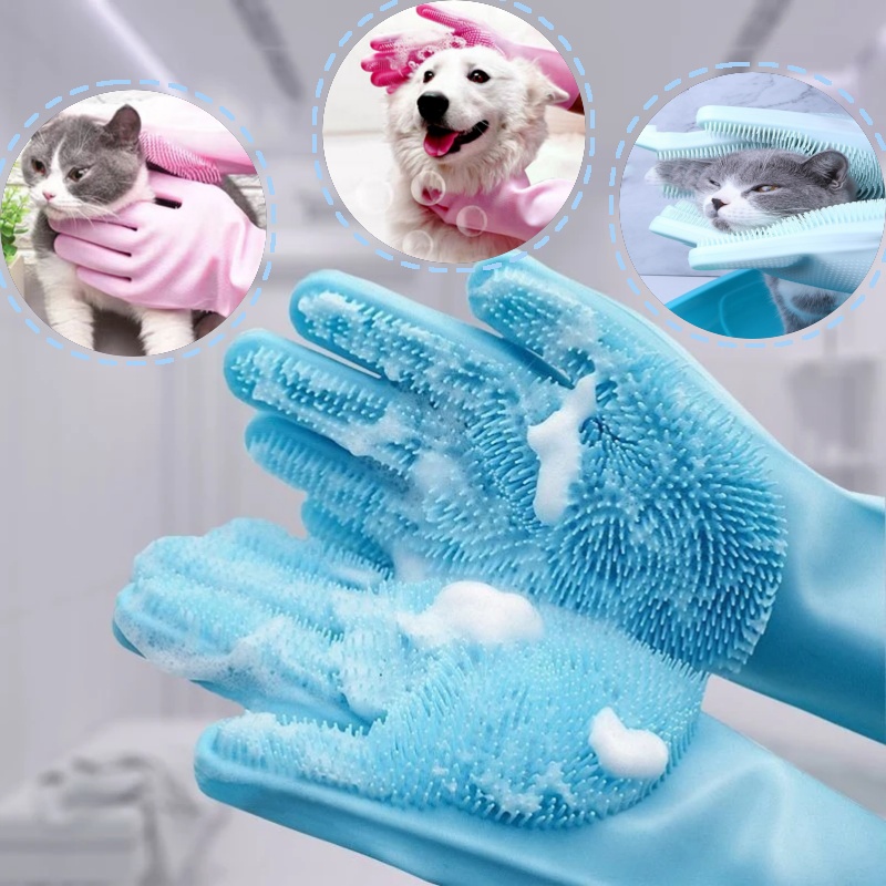 Pet Grooming Gloves for Dogs A - Rubber Glove Cleaning 评论和价格