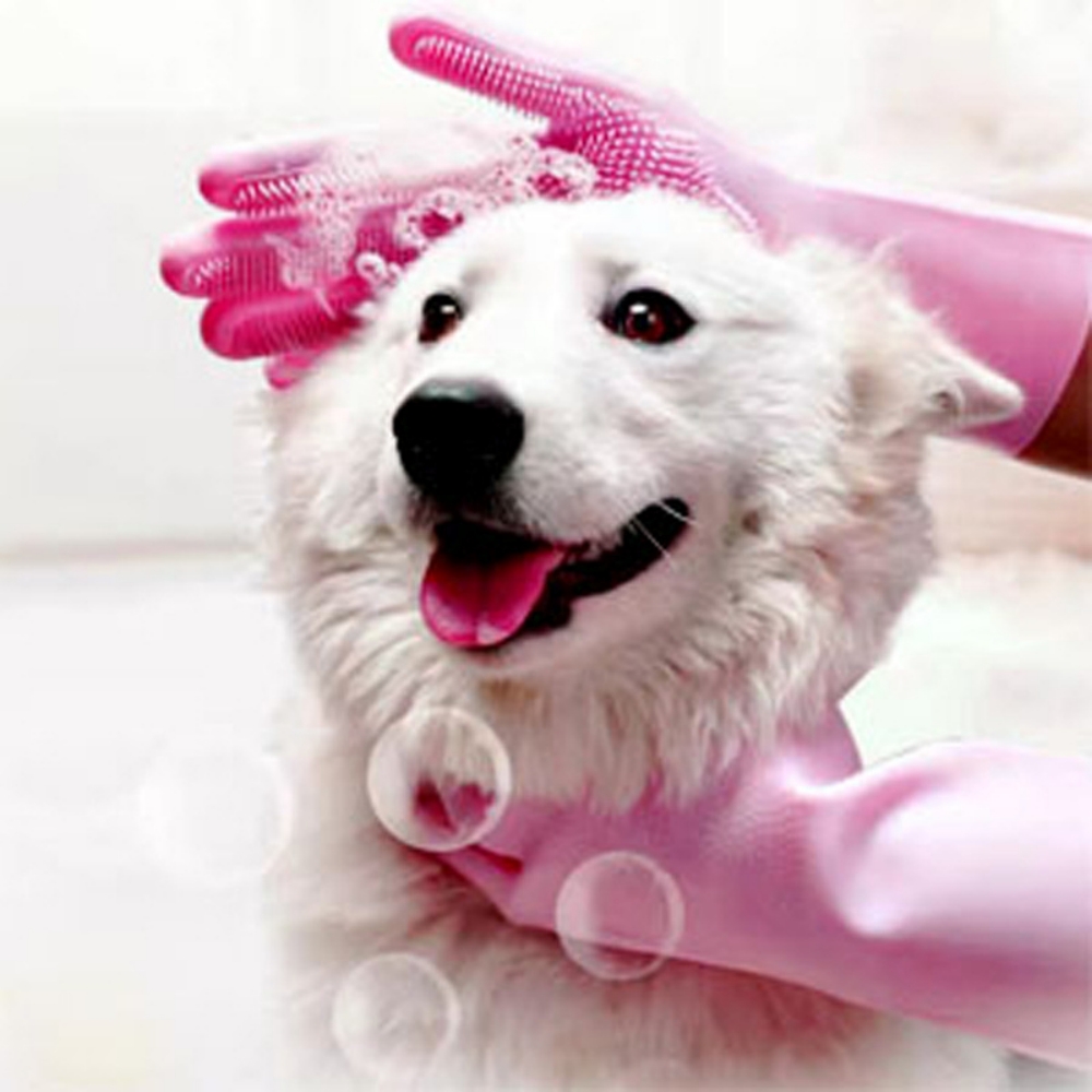 Pet Grooming Gloves for Dogs A - Rubber Glove Cleaning 评论和价格