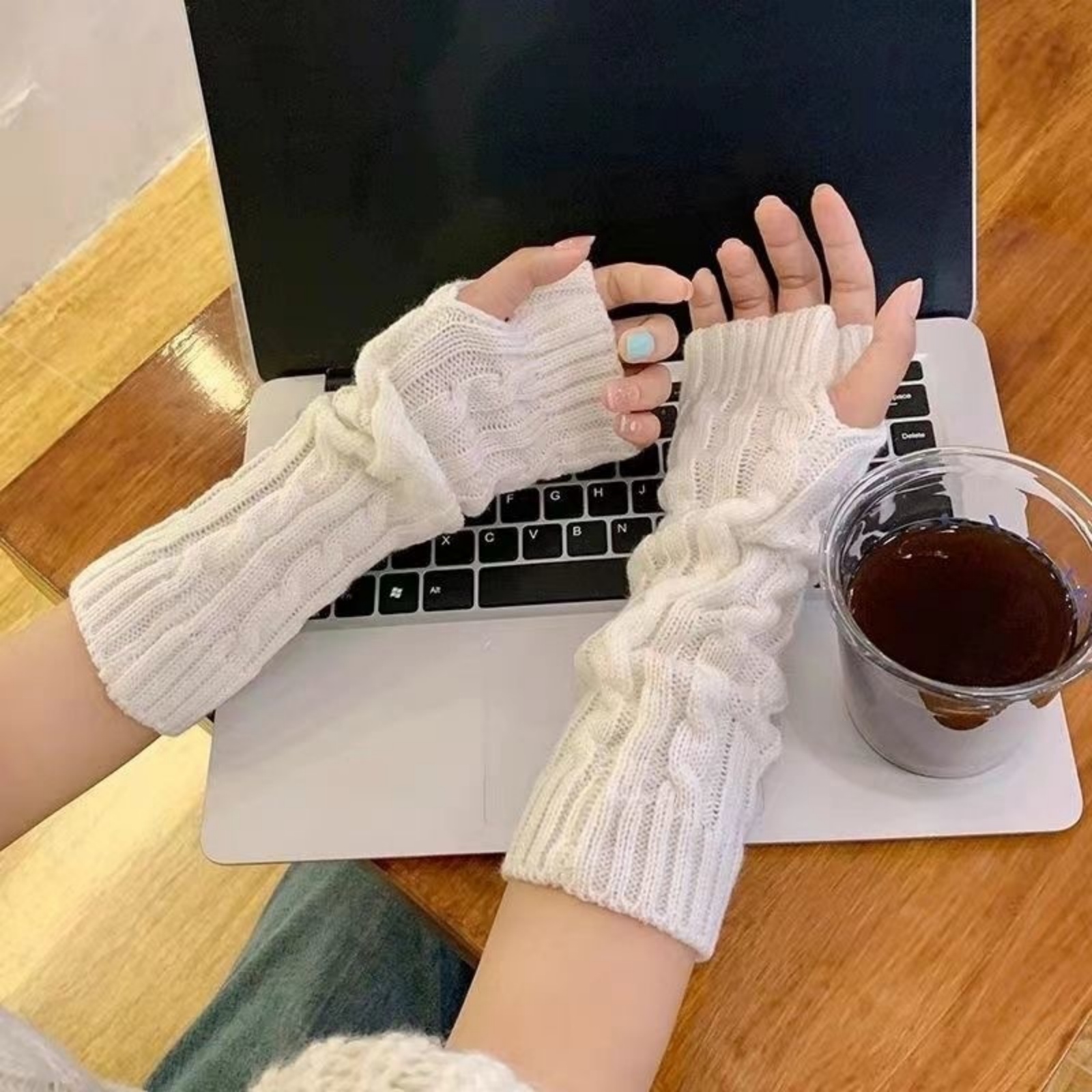 2PCS Cable Knit Fingerless Glo - Fingerless Glove Knit 评论和价格