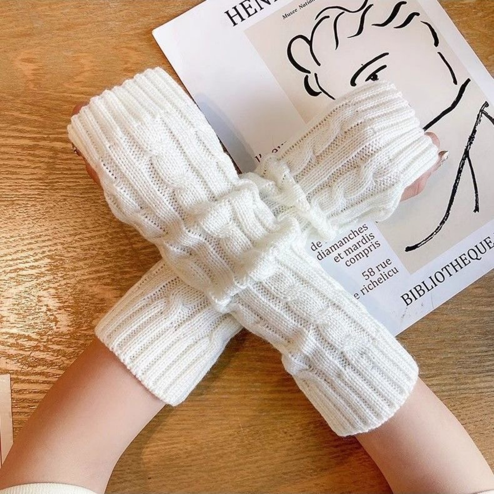 2PCS Cable Knit Fingerless Glo - Fingerless Glove Knit 评论和价格