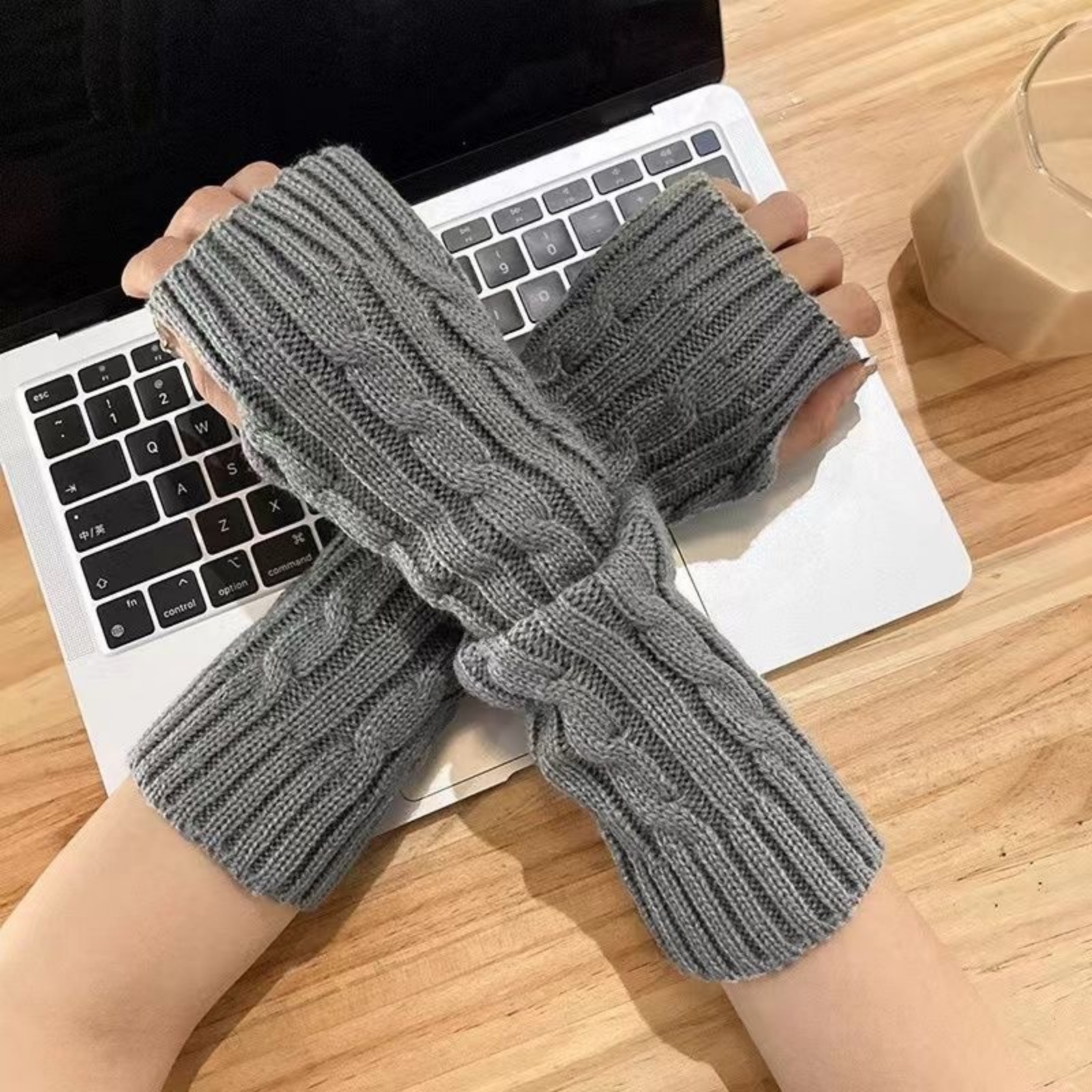 2PCS Cable Knit Fingerless Glo - Fingerless Glove Knit 评论和价格