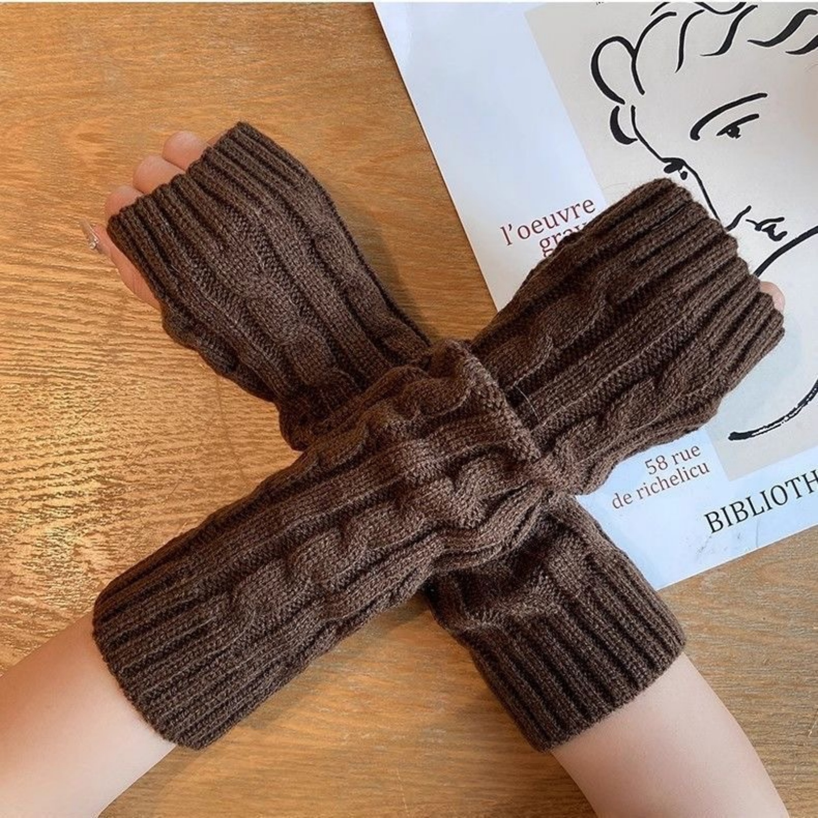 2PCS Cable Knit Fingerless Glo - Fingerless Glove Knit 评论和价格