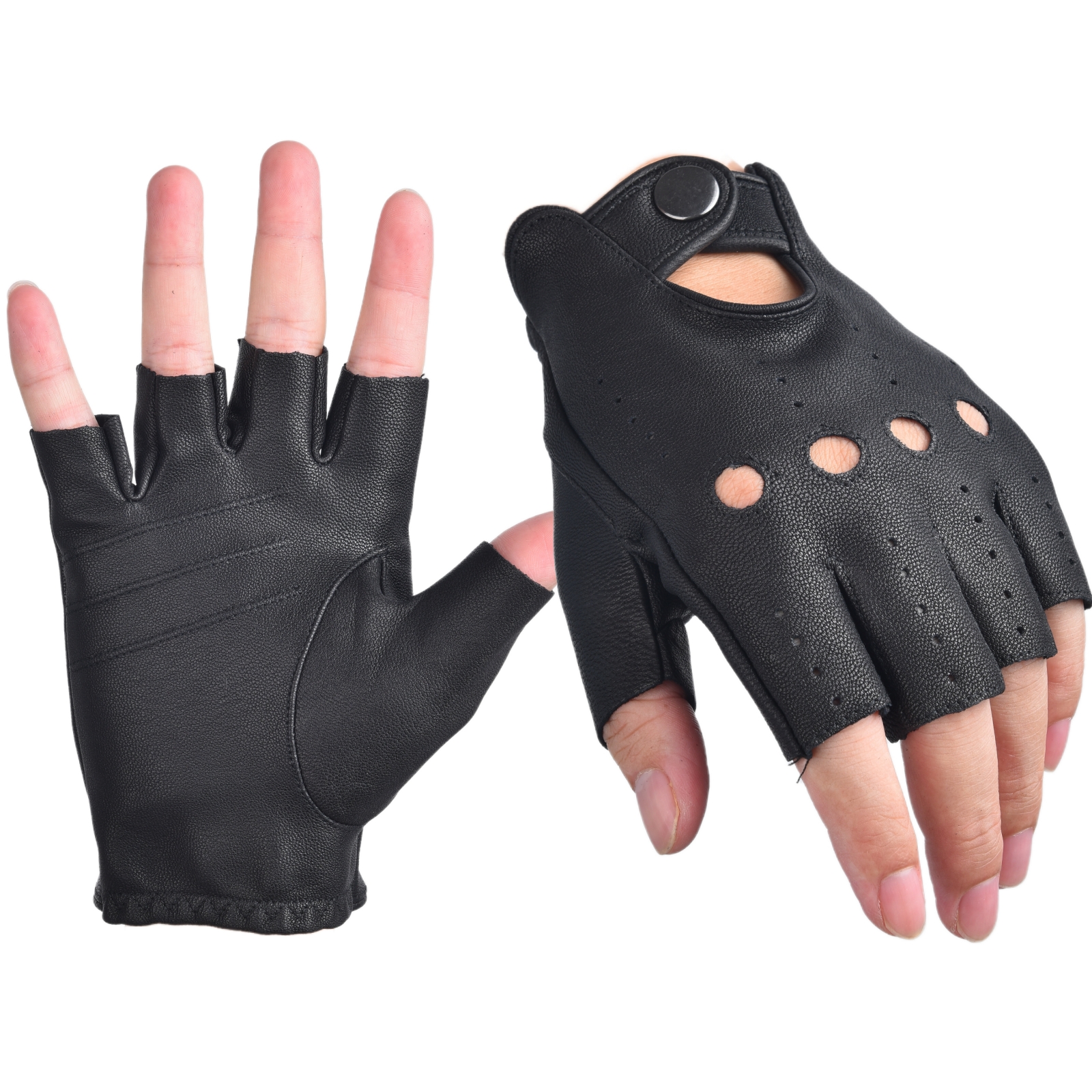 Mens Fingerless Gloves Half Fi - Leather Driving Glove 评论和价格