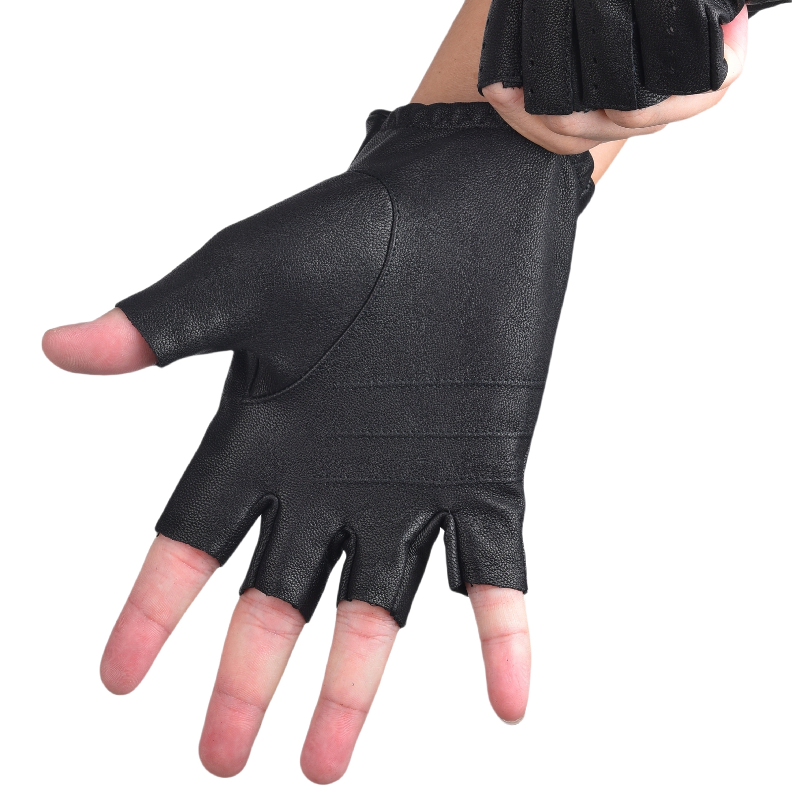 Mens Fingerless Gloves Half Fi - Leather Driving Glove 评论和价格
