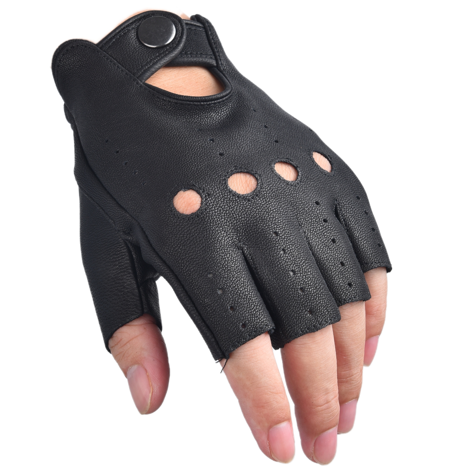 Mens Fingerless Gloves Half Fi - Leather Driving Glove 评论和价格
